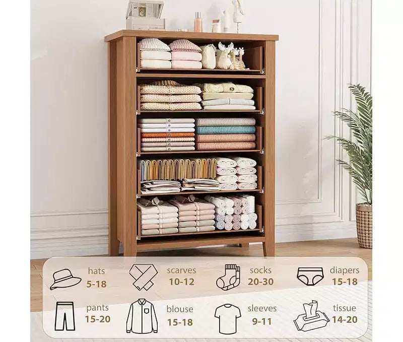 Cómoda de 5 cajones para dormitorio, mesita de noche marrón con 5 cajones y elegante diseño en V, organizador de cómoda de madera para sala de estar, cuarto de niños