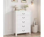 Cómoda de 5 cajones para dormitorio, mesita de noche marrón con 5 cajones y elegante diseño en V, organizador de cómoda de madera para sala de estar, cuarto de niños