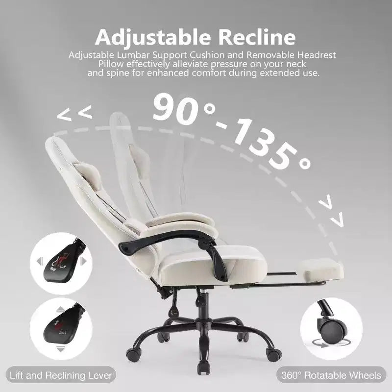 Silla de oficina ergonómica TUYOHW con asiento de muelles ensacados, silla gamer con capacidad de 300 lb con almohada lumbar ajustable y reposapiés para adultos y estudiantes