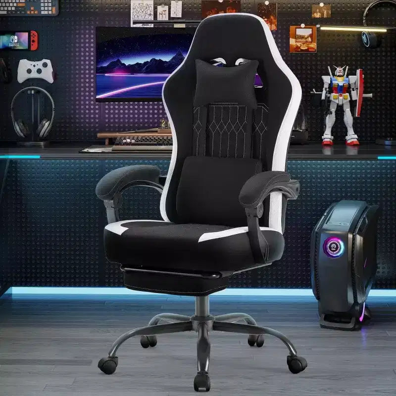 Silla de oficina ergonómica TUYOHW con asiento de muelles ensacados, silla gamer con capacidad de 300 lb con almohada lumbar ajustable y reposapiés para adultos y estudiantes