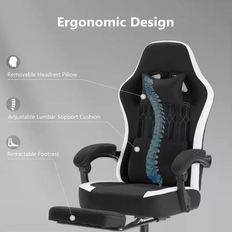 Silla de oficina ergonómica TUYOHW con asiento de muelles ensacados, silla gamer con capacidad de 300 lb con almohada lumbar ajustable y reposapiés para adultos y estudiantes