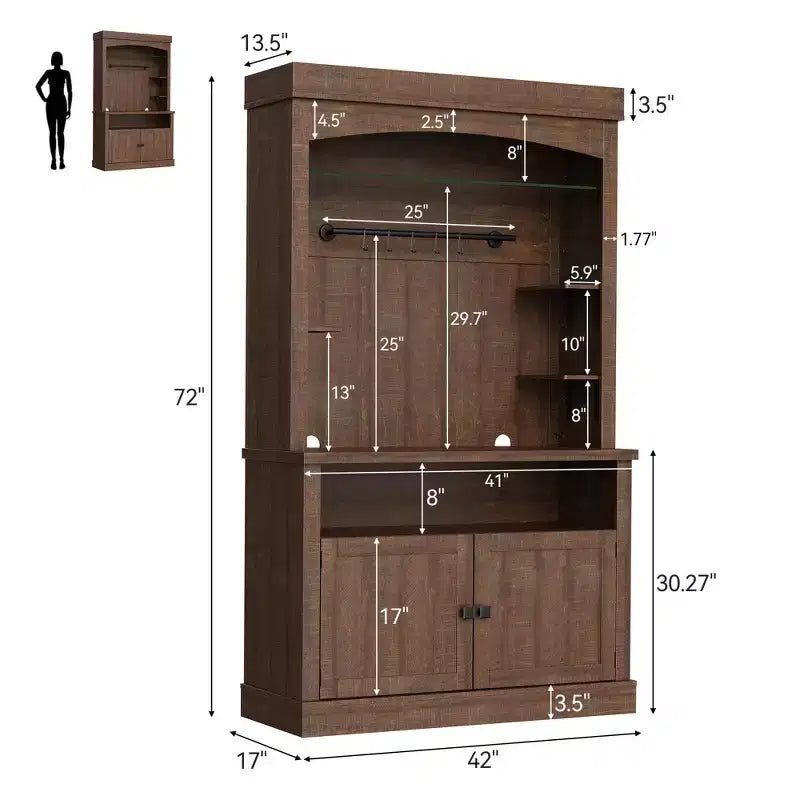 Mueble Bar Cafetería con Luces LED 183 cm de Alto Mueble Aparador con Almacenamiento