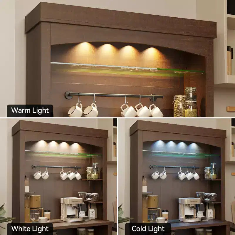 Mueble Bar Cafetería con Luces LED 183 cm de Alto Mueble Aparador con Almacenamiento
