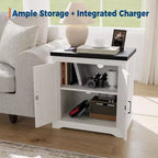 Mesa auxiliar de carga rústica de 24 pulgadas con puertos USB, tipo C y tomas de corriente. Mesita de noche estilo casa de campo con estante ajustable para dormitorio, sala de estar