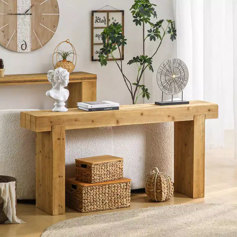 Mesa consola estrecha de entrada de madera de 63, mesa de sofá estilo granja para pasillo, sala de estar o detrás del sofá - Panipeachy