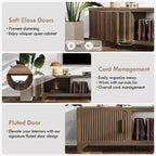 Mueble de TV SUGIFT moderno de mediados de siglo para televisores de 55-65 pulgadas, consola multimedia bohemia con puertas acanaladas, gabinetes de almacenamiento y estante abierto