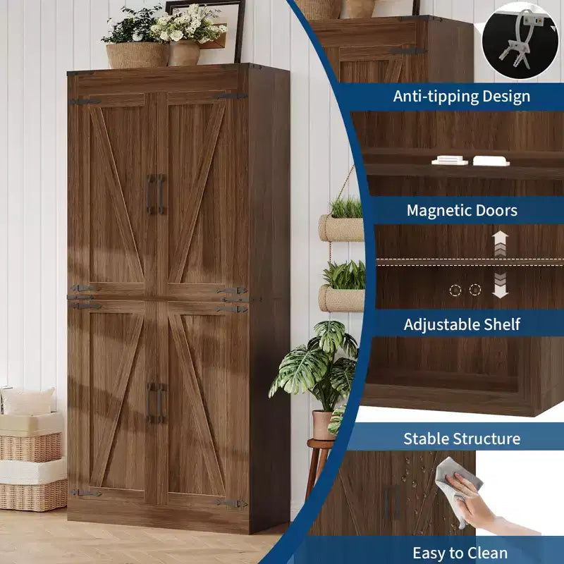 Armario de despensa alto de cocina de 71 pulgadas, gabinete de almacenamiento independiente con estantes ajustables, gabinete de barra de café de madera para sala de estar o cocina