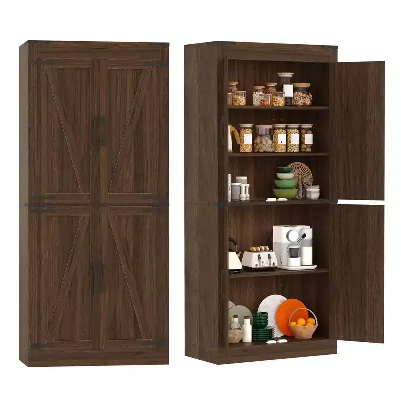 Armario de despensa alto de cocina de 71 pulgadas, gabinete de almacenamiento independiente con estantes ajustables, gabinete de barra de café de madera para sala de estar o cocina