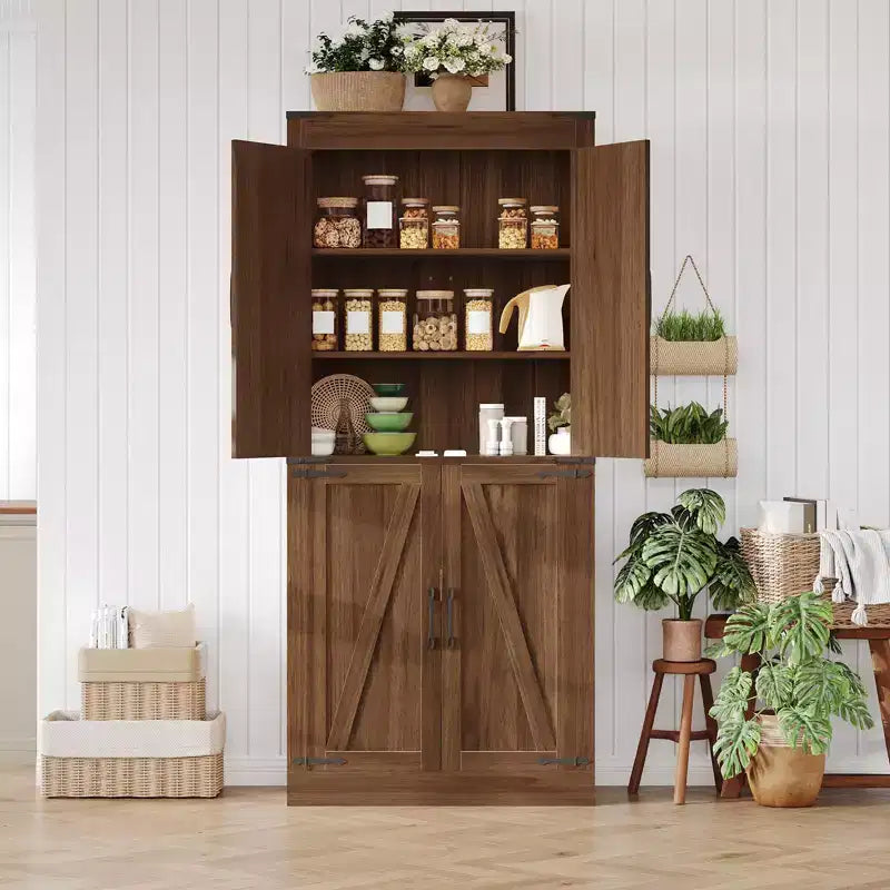 Armario de despensa alto de cocina de 71 pulgadas, gabinete de almacenamiento independiente con estantes ajustables, gabinete de barra de café de madera para sala de estar o cocina