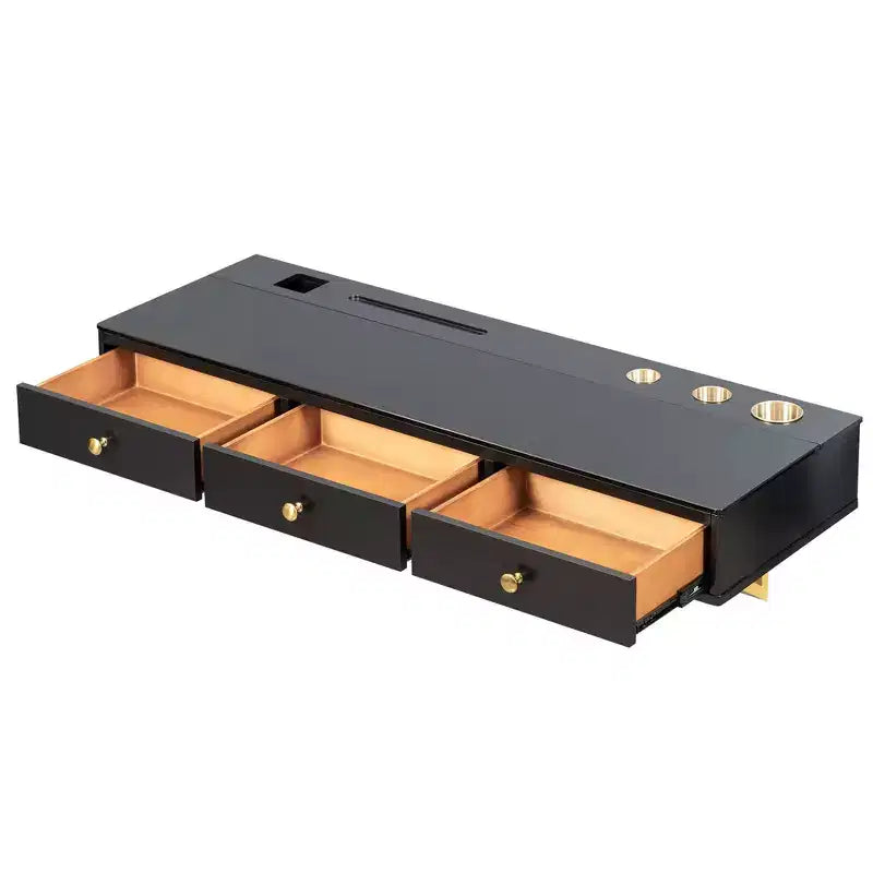 Tocador de pared multiusos Okak con cajón, tocador de maquillaje con superficie de vidrio, tocador compacto para dormitorio, peluquerías