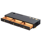 Tocador de pared multiusos Okak con cajón, tocador de maquillaje con superficie de vidrio, tocador compacto para dormitorio, peluquerías