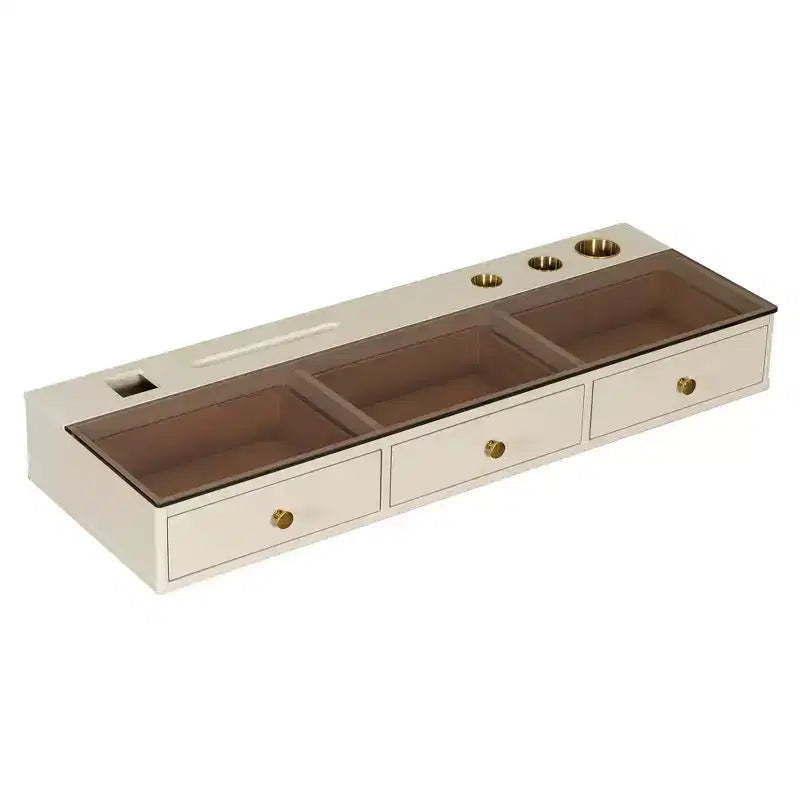Tocador de pared multiusos Okak con cajón, tocador de maquillaje con superficie de vidrio, tocador compacto para dormitorio, peluquerías