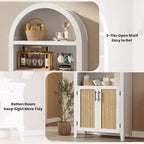 Estantería arqueada con puertas - Estante de exhibición abierto de 5 niveles con decoración de ratán, Gabinete de almacenamiento de estantería moderno para oficina en casa, sala de estar, biblioteca