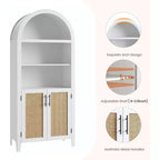 Estantería arqueada con puertas - Estante de exhibición abierto de 5 niveles con decoración de ratán, Gabinete de almacenamiento de estantería moderno para oficina en casa, sala de estar, biblioteca