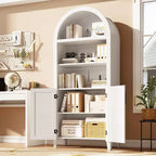 Estantería arqueada con puertas - Estante de exhibición abierto de 5 niveles con decoración de ratán, Gabinete de almacenamiento de estantería moderno para oficina en casa, sala de estar, biblioteca