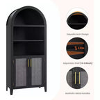 Estantería arqueada con puertas - Estante de exhibición abierto de 5 niveles con decoración de ratán, Gabinete de almacenamiento de estantería moderno para oficina en casa, sala de estar, biblioteca