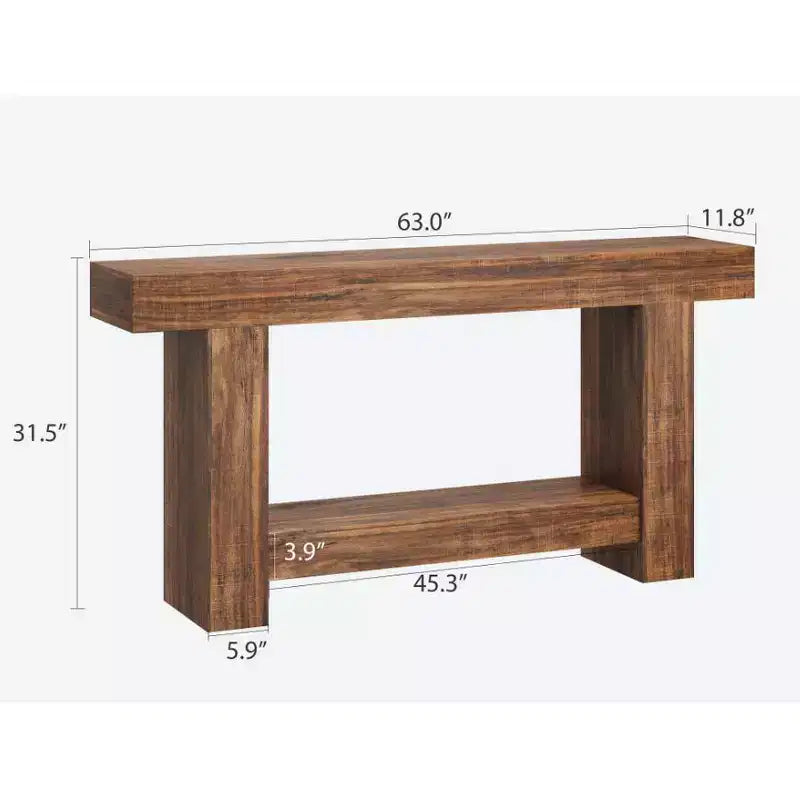 Mesa consola larga de 2 niveles, mesa de sofá, mesa auxiliar de entrada estilo casa de campo detrás del sofá para entrada, pasillo, sala de estar