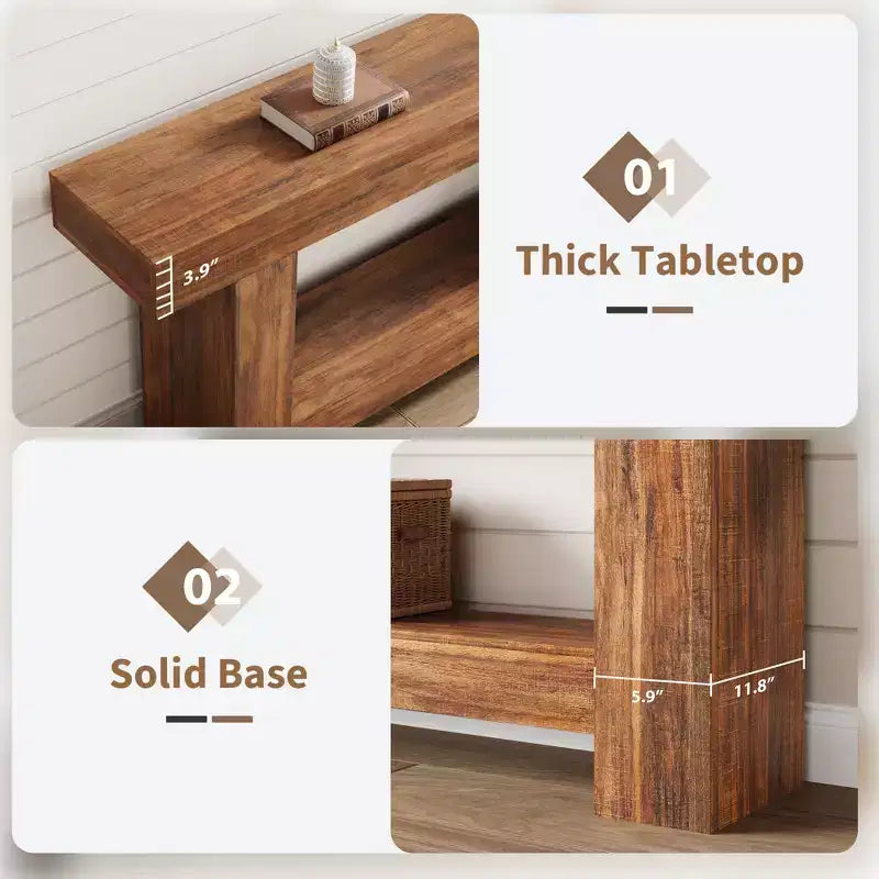 Mesa consola larga de 2 niveles, mesa de sofá, mesa auxiliar de entrada estilo casa de campo detrás del sofá para entrada, pasillo, sala de estar