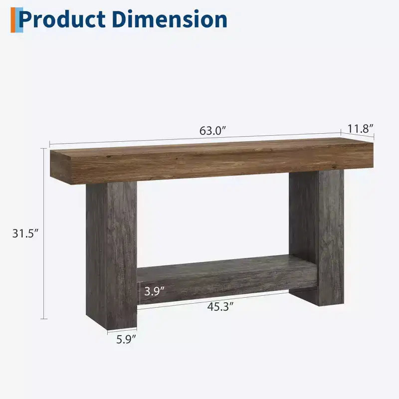 Mesa consola larga de 2 niveles, mesa de sofá, mesa auxiliar de entrada estilo casa de campo detrás del sofá para entrada, pasillo, sala de estar
