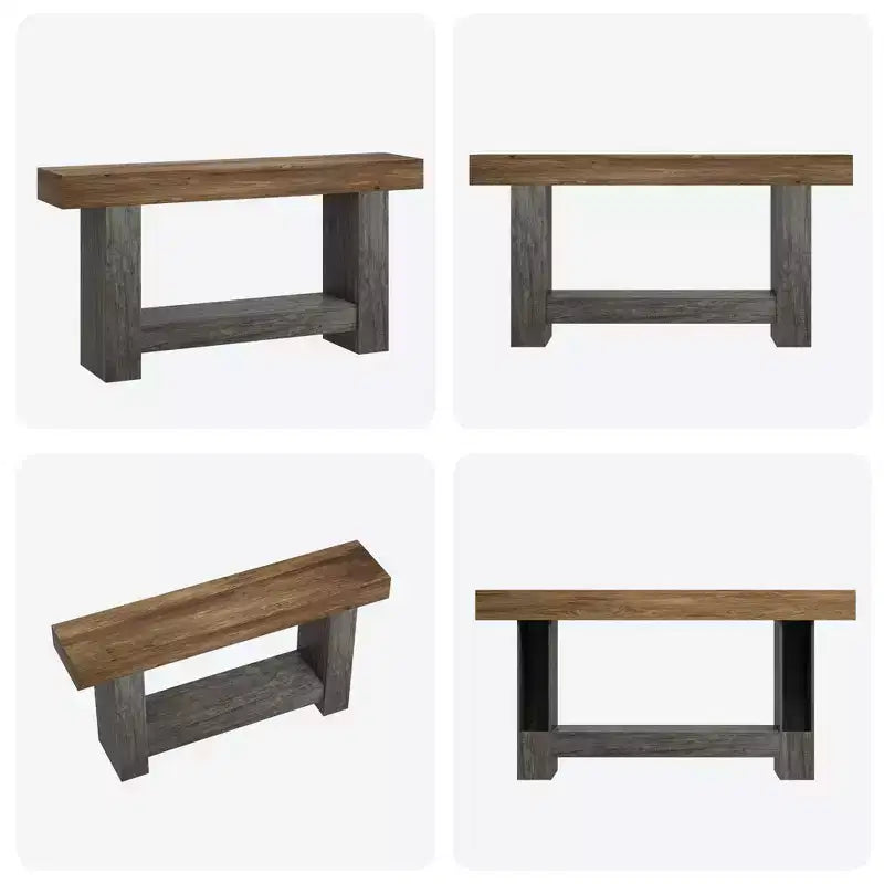 Mesa consola larga de 2 niveles, mesa de sofá, mesa auxiliar de entrada estilo casa de campo detrás del sofá para entrada, pasillo, sala de estar