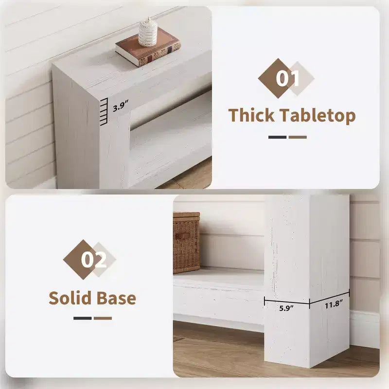 Mesa consola larga de 2 niveles, mesa de sofá, mesa auxiliar de entrada estilo casa de campo detrás del sofá para entrada, pasillo, sala de estar