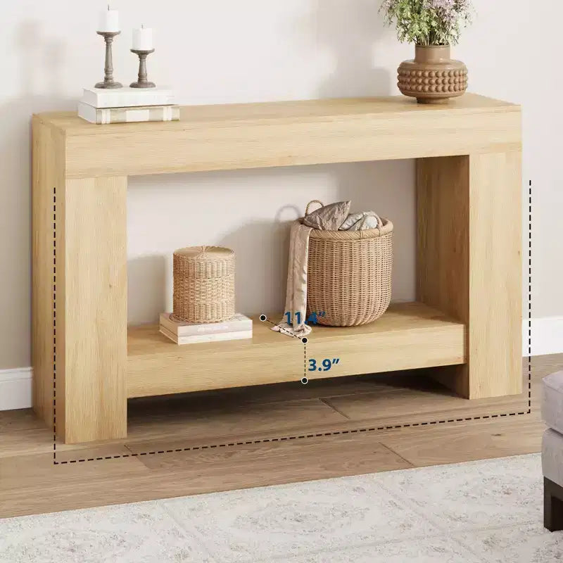 Mesa consola larga de 2 niveles, mesa de sofá, mesa auxiliar de entrada estilo casa de campo detrás del sofá para entrada, pasillo, sala de estar
