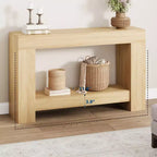 Mesa consola larga de 2 niveles, mesa de sofá, mesa auxiliar de entrada estilo casa de campo detrás del sofá para entrada, pasillo, sala de estar