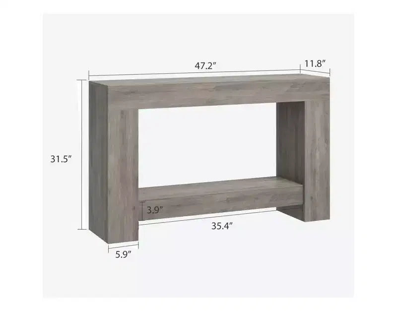 Mesa consola larga de 2 niveles, mesa de sofá, mesa auxiliar de entrada estilo casa de campo detrás del sofá para entrada, pasillo, sala de estar