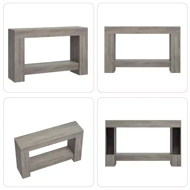 Mesa consola larga de 2 niveles, mesa de sofá, mesa auxiliar de entrada estilo casa de campo detrás del sofá para entrada, pasillo, sala de estar