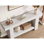 Mesa consola larga de 2 niveles, mesa de sofá, mesa auxiliar de entrada estilo casa de campo detrás del sofá para entrada, pasillo, sala de estar