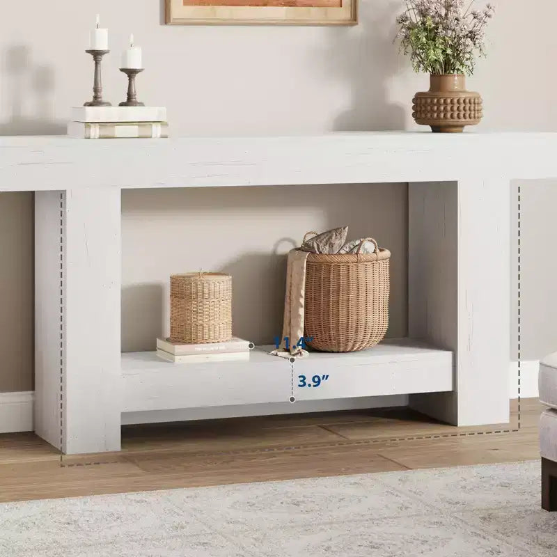 Mesa consola larga de 2 niveles, mesa de sofá, mesa auxiliar de entrada estilo casa de campo detrás del sofá para entrada, pasillo, sala de estar
