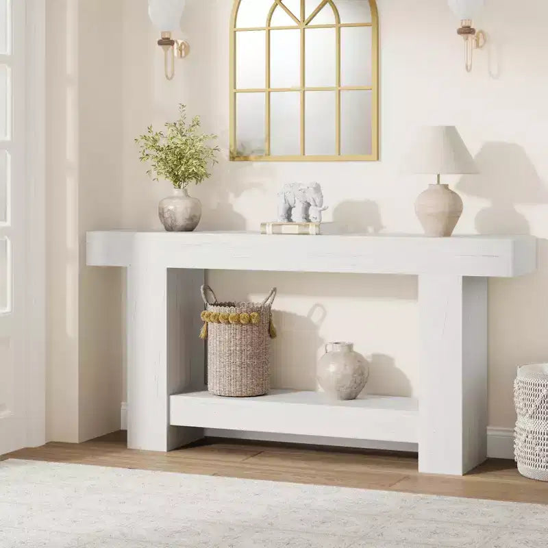 2-Tier Long Console Table Sofa Table, Farmhouse Entryway Accent Table Behind Couch for Entrance, Hallway, Living Room