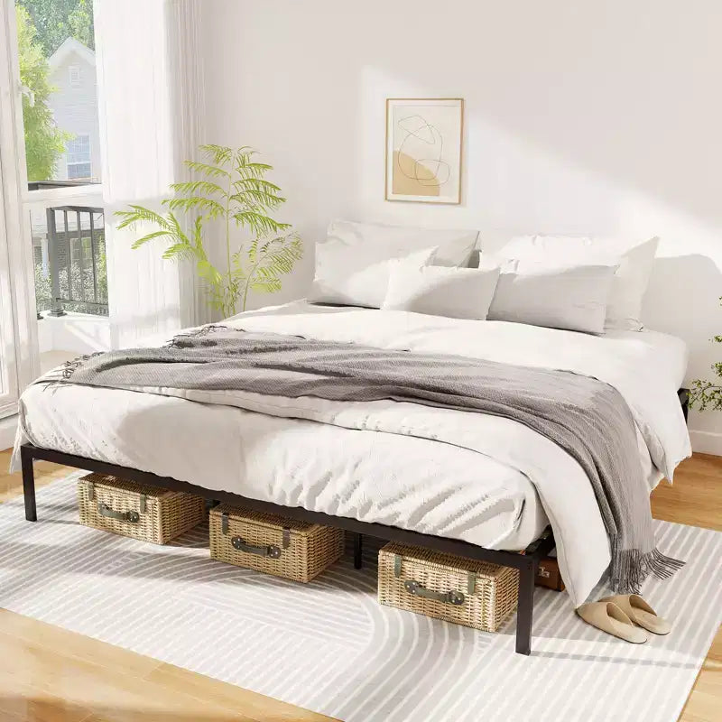 Costway Base de Cama King Size de Metal, Marco Resistente con Somier de Láminas, Soporte para Colchón