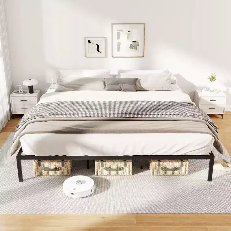 Costway Base de Cama King Size de Metal, Marco Resistente con Somier de Láminas, Soporte para Colchón