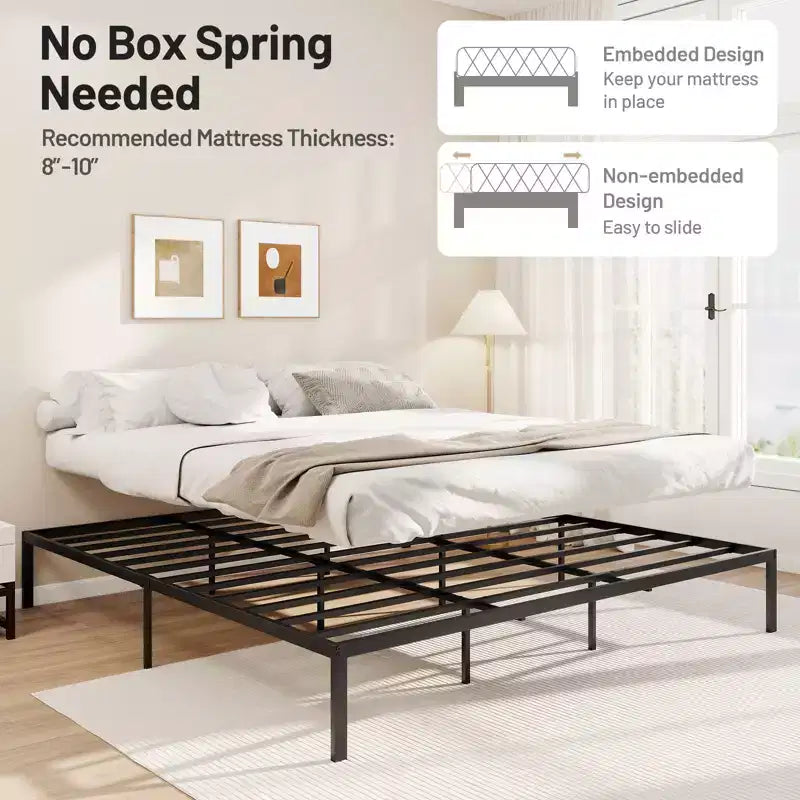 Costway Base de Cama King Size de Metal, Marco Resistente con Somier de Láminas, Soporte para Colchón