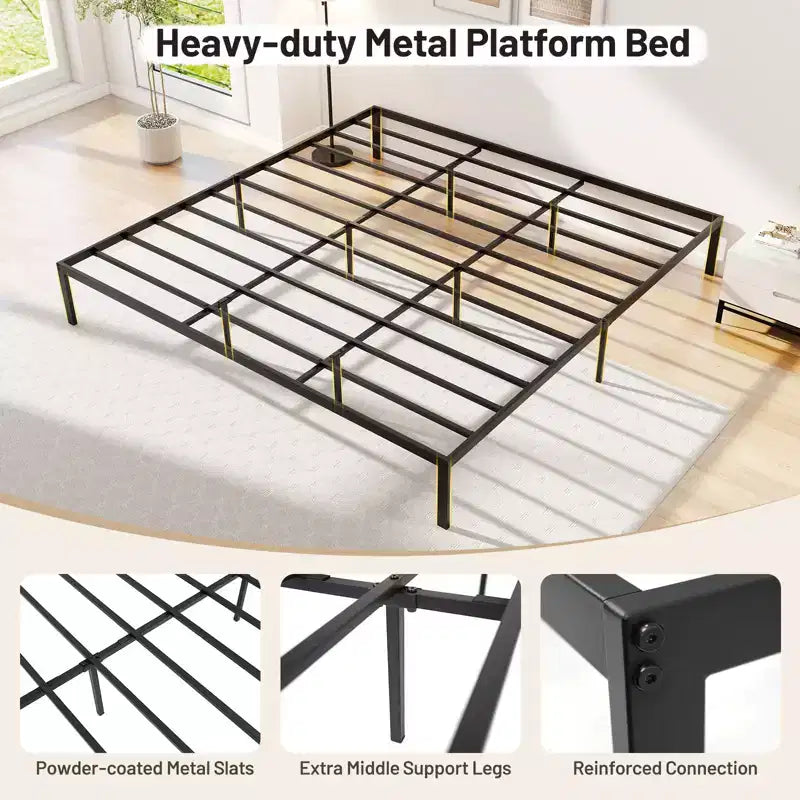 Costway Base de Cama King Size de Metal, Marco Resistente con Somier de Láminas, Soporte para Colchón