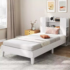 Estructura de cama individual Costway, base de plataforma de madera para niños con cabecero tipo estantería