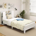 Estructura de cama individual Costway, base de plataforma de madera para niños con cabecero tipo estantería