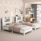 Estructura de cama individual Costway, base de plataforma de madera para niños con cabecero tipo estantería
