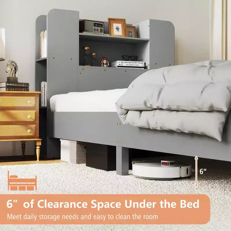 Estructura de cama individual Costway, base de plataforma de madera para niños con cabecero tipo estantería