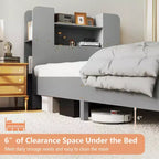Estructura de cama individual Costway, base de plataforma de madera para niños con cabecero tipo estantería