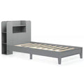 Costway Twin Size Bed Frame Wooden Platform Bed Kids Bed Frame w/ Bookcase Headboard