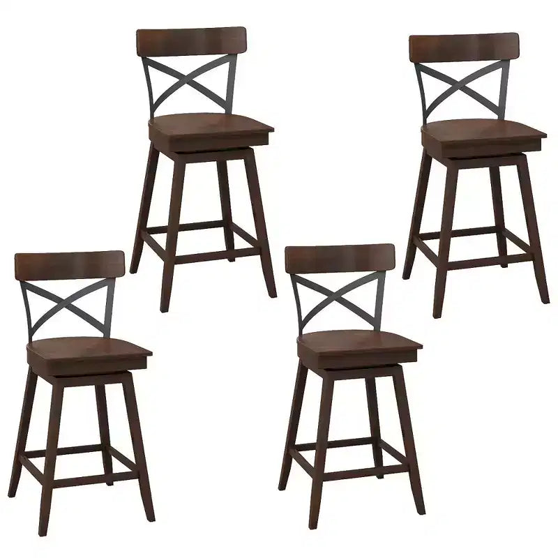 Costway Set of 4 Wooden Swivel Bar Stools Counter Height Kitchen Chairs w/ Back Brown