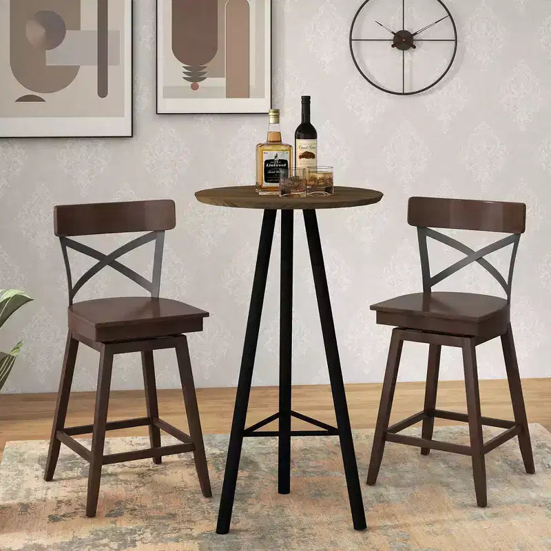 Juego de 4 taburetes de bar giratorios de madera Costway, sillas de cocina a la altura de la encimera con respaldo, color marrón