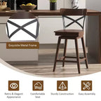 Juego de 4 taburetes de bar giratorios de madera Costway, sillas de cocina a la altura de la encimera con respaldo, color marrón