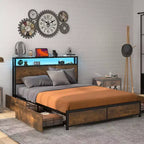 Costway Cama de plataforma industrial matrimonial/Queen con cajones de almacenamiento y cabecera con luces LED