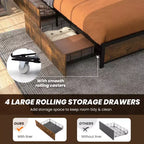 Costway Cama de plataforma industrial matrimonial/Queen con cajones de almacenamiento y cabecera con luces LED