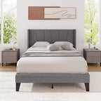 Base de cama tapizada Costway tamaño completo con bolsillos elásticos y base para colchón, color gris