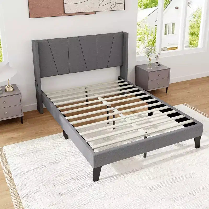 Base de cama tapizada Costway tamaño completo con bolsillos elásticos y base para colchón, color gris