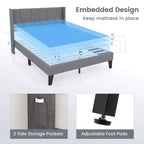 Base de cama tapizada Costway tamaño completo con bolsillos elásticos y base para colchón, color gris